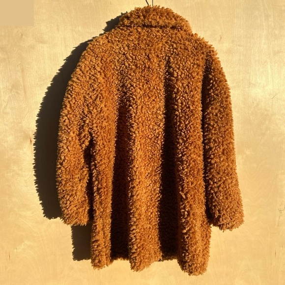 jcrew textured teddy vegan sherpa coat warm brandy brown XL super soft! - Picture 3 of 15